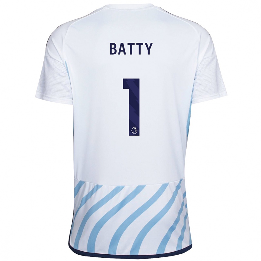 Kids Football Emily Batty #1 White Blue Away Jersey 2023/24 T-Shirt Canada