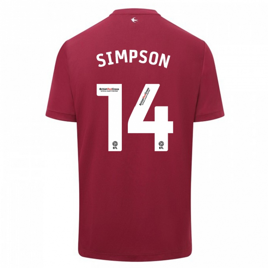 Kids Football Jasmine Simpson #14 Red Away Jersey 2023/24 T-Shirt Canada