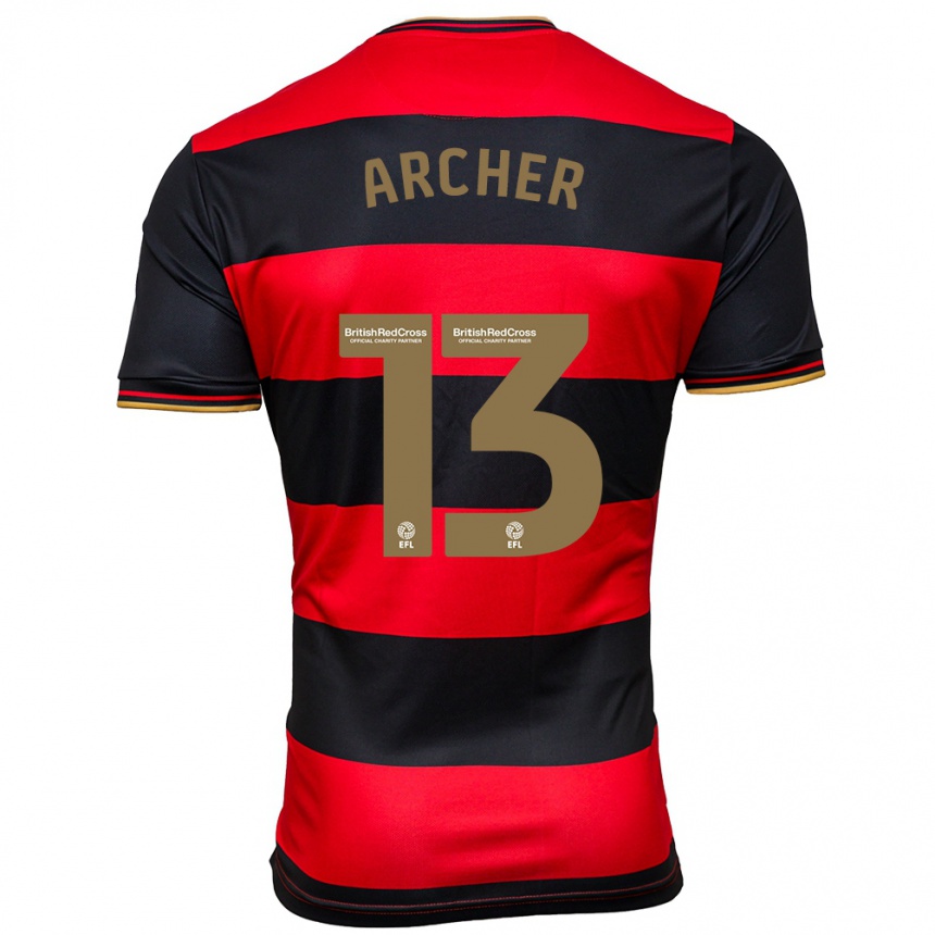 Kids Football Jordan Archer #13 Black Red Away Jersey 2023/24 T-Shirt Canada