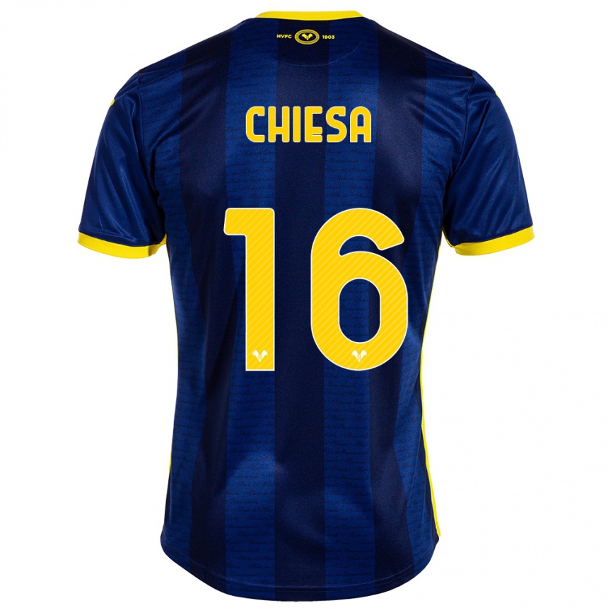 Men Football Mattia Chiesa #16 Navy Home Jersey 2023/24 T-Shirt Canada