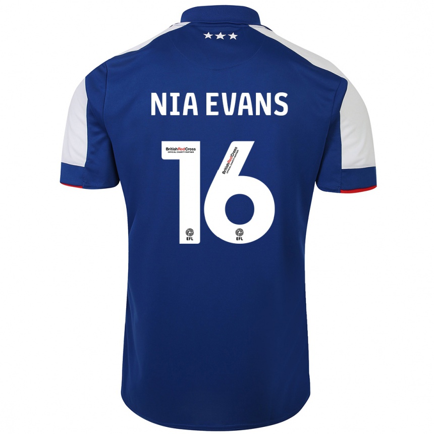 Men Football Nia Evans #16 Blue Home Jersey 2023/24 T-Shirt Canada