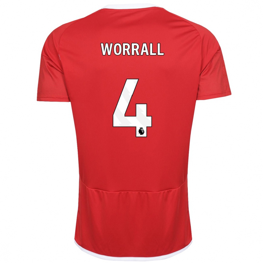 Men Football Joe Worrall #4 Red Home Jersey 2023/24 T-Shirt Canada