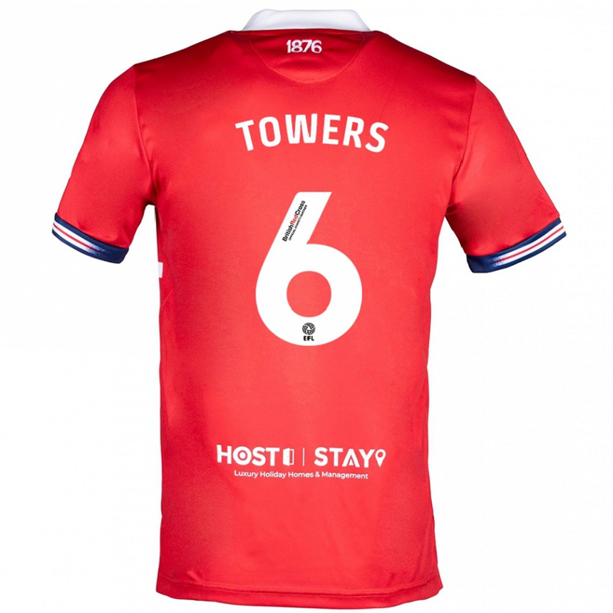 Men Football Abby Towers #6 Red Home Jersey 2023/24 T-Shirt Canada