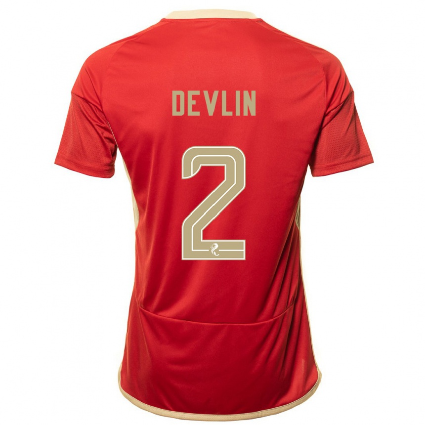 Men Football Nicky Devlin #2 Red Home Jersey 2023/24 T-Shirt Canada