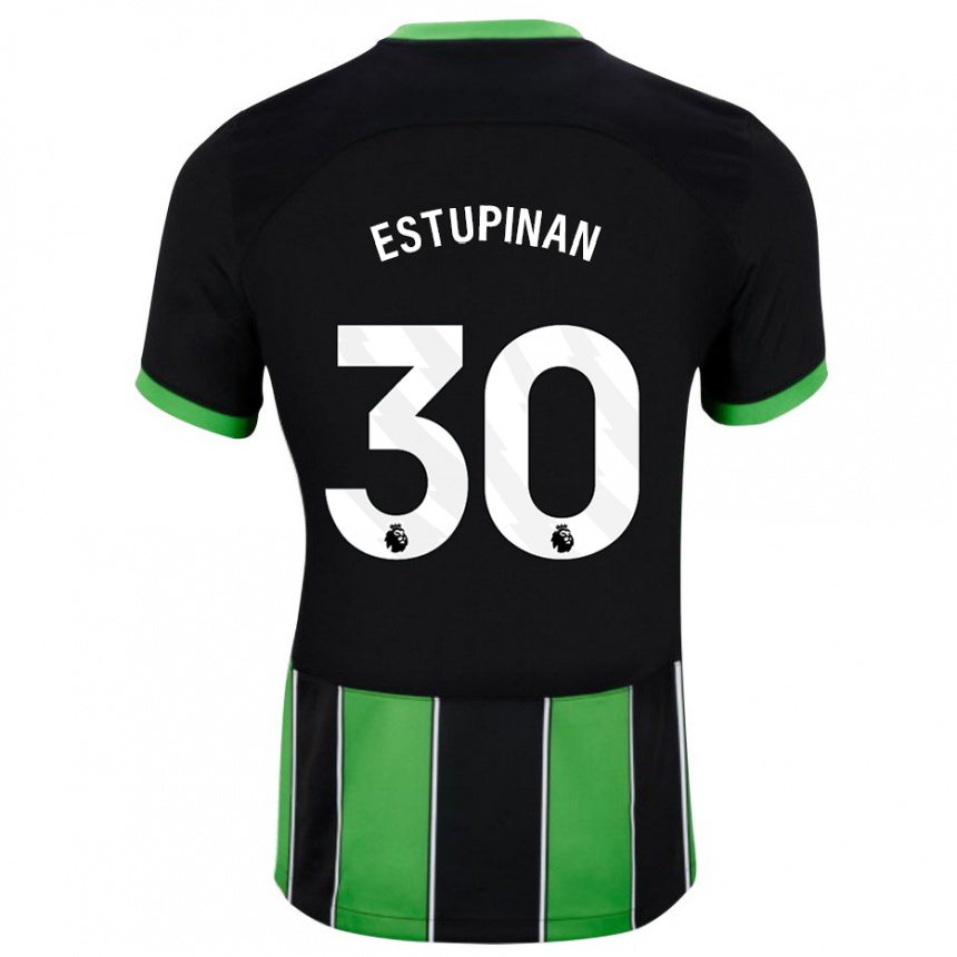 Men Football Pervis Estupiñán #30 Black Green Away Jersey 2023/24 T-Shirt Canada