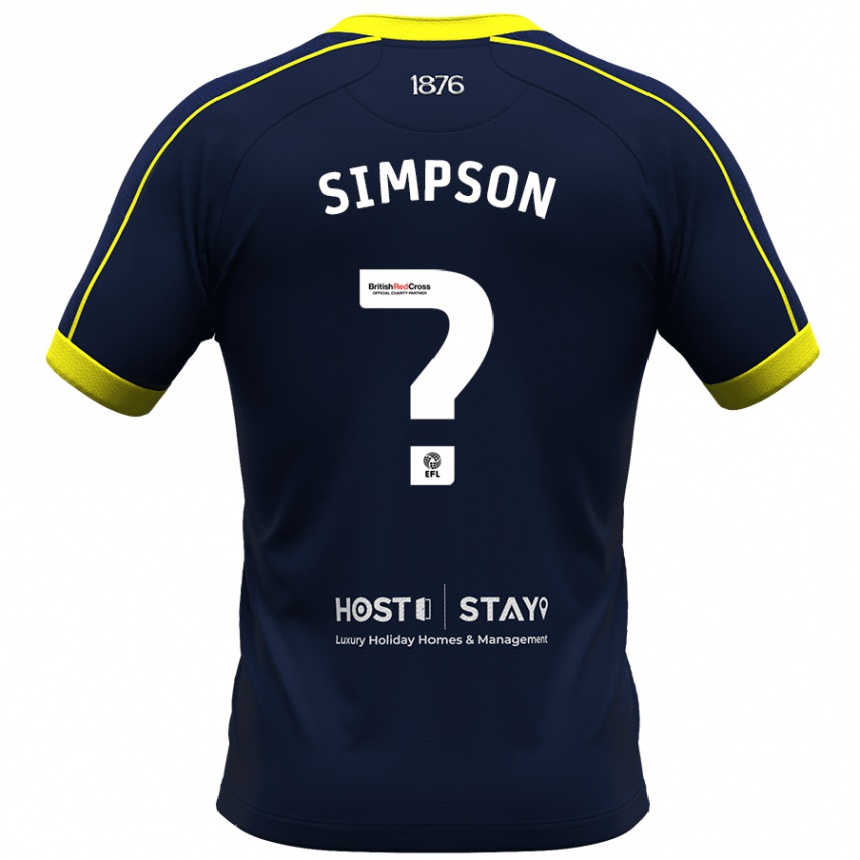 Men Football Nathan Simpson #0 Navy Away Jersey 2023/24 T-Shirt Canada