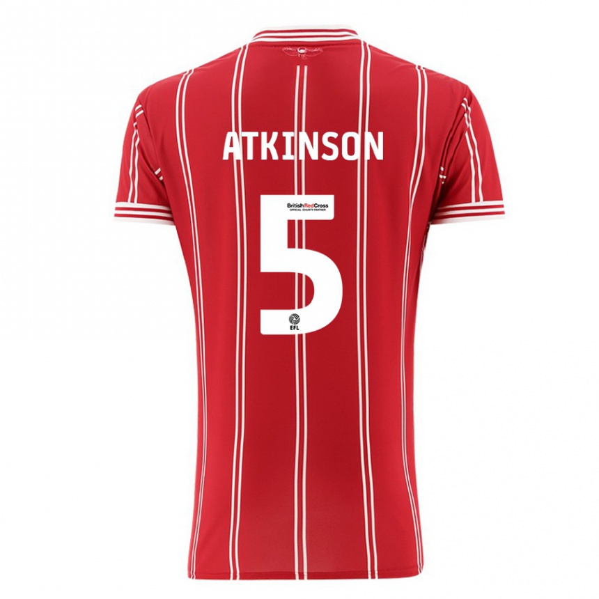 Women Football Rob Atkinson #5 Red Home Jersey 2023/24 T-Shirt Canada