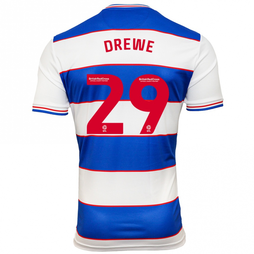 Women Football Aaron Drewe #29 White Blue Home Jersey 2023/24 T-Shirt Canada