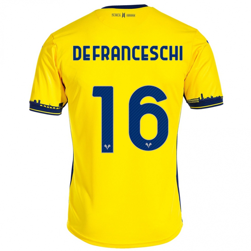 Women Football Edoardo De Franceschi #16 Yellow Away Jersey 2023/24 T-Shirt Canada