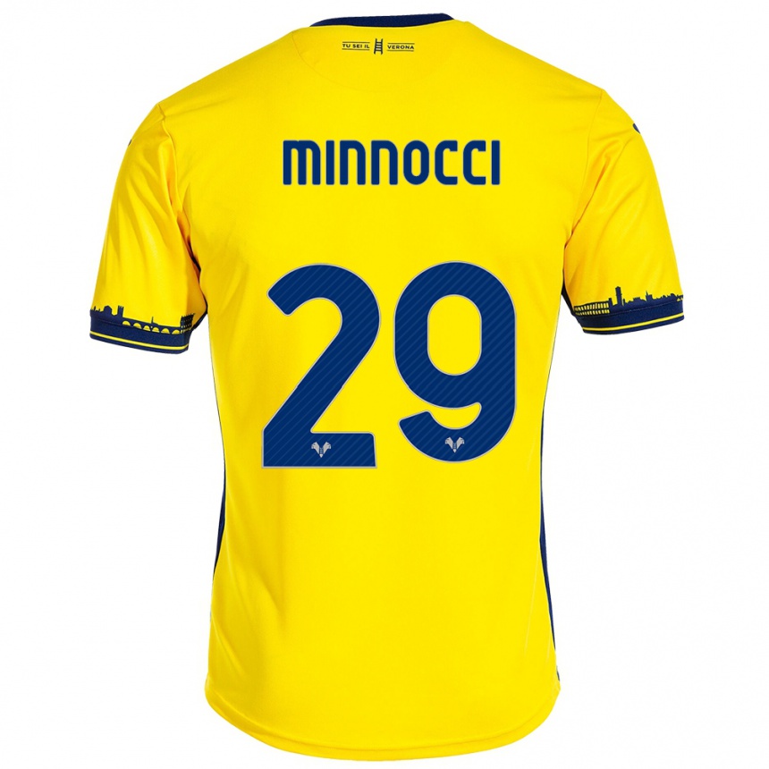 Women Football Valerio Minnocci #29 Yellow Away Jersey 2023/24 T-Shirt Canada