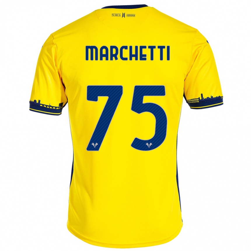 Women Football Nicolò Marchetti #75 Yellow Away Jersey 2023/24 T-Shirt Canada