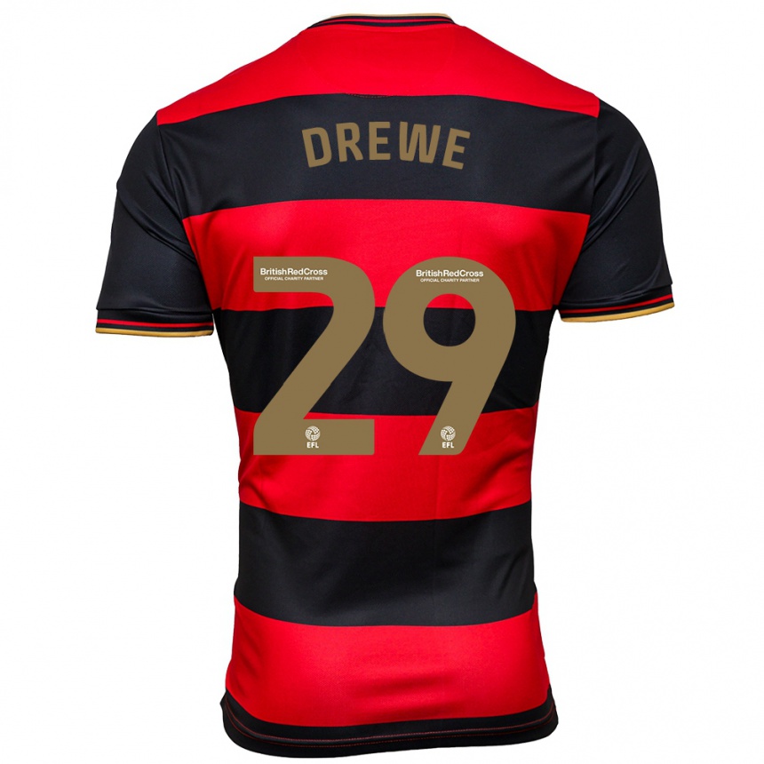 Women Football Aaron Drewe #29 Black Red Away Jersey 2023/24 T-Shirt Canada