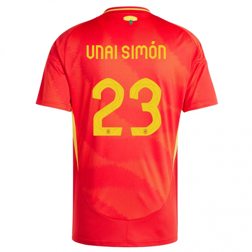 Kids Football Spain Unai Simon #23 Red Home Jersey 24-26 T-Shirt Canada