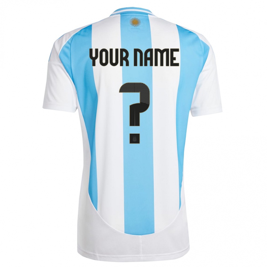 Kids Football Argentina Your Name #0 White Blue Home Jersey 24-26 T-Shirt Canada