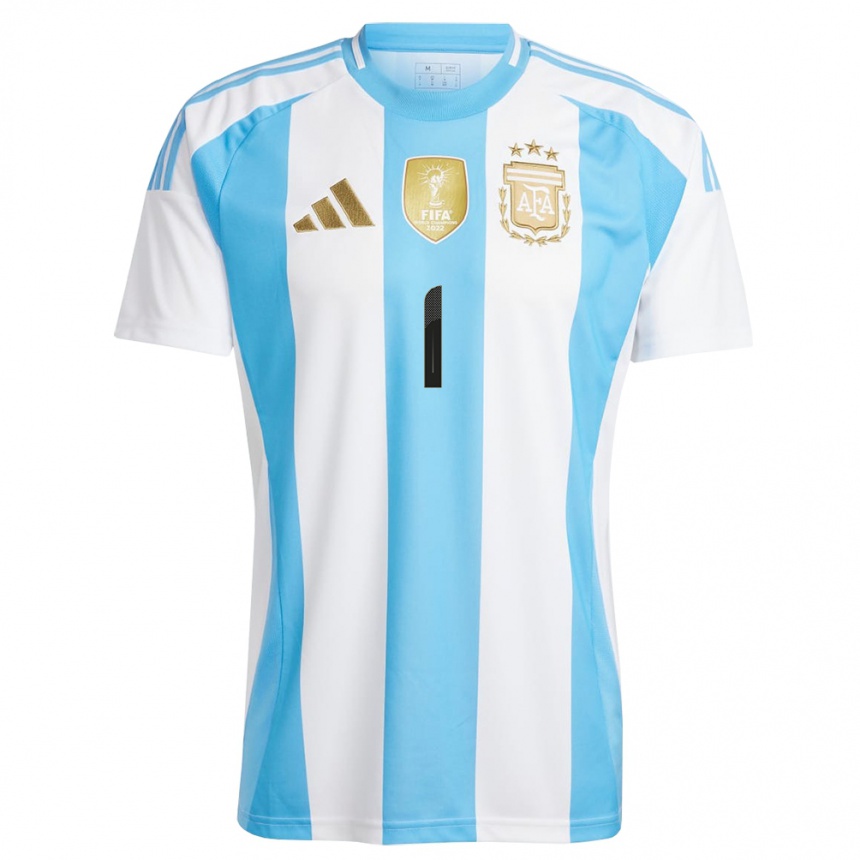 Kids Football Argentina Francisco Gomez #1 White Blue Home Jersey 24-26 T-Shirt Canada