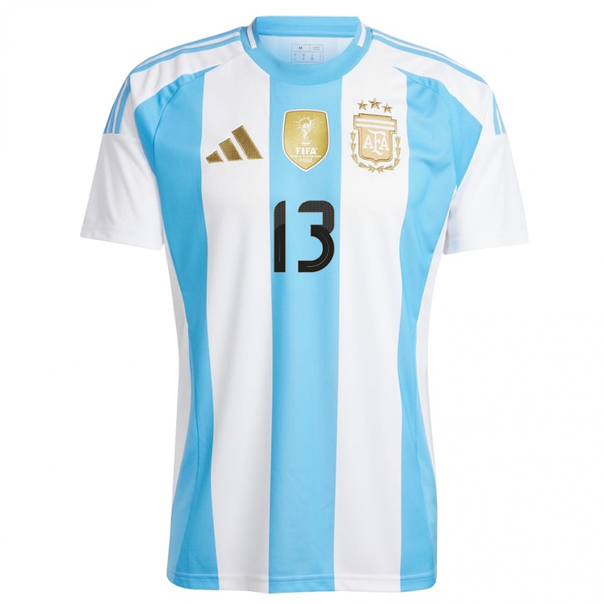 Kids Football Argentina Nahuel Genez #13 White Blue Home Jersey 24-26 T-Shirt Canada