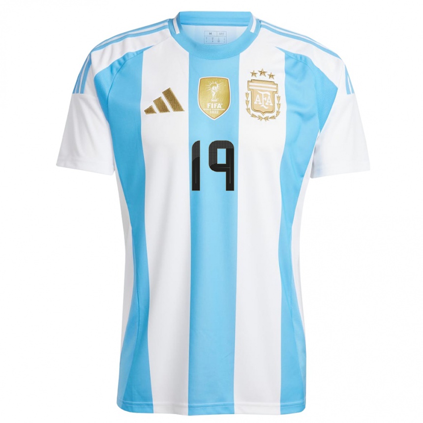 Kids Football Argentina Francisco Ortega #19 White Blue Home Jersey 24-26 T-Shirt Canada