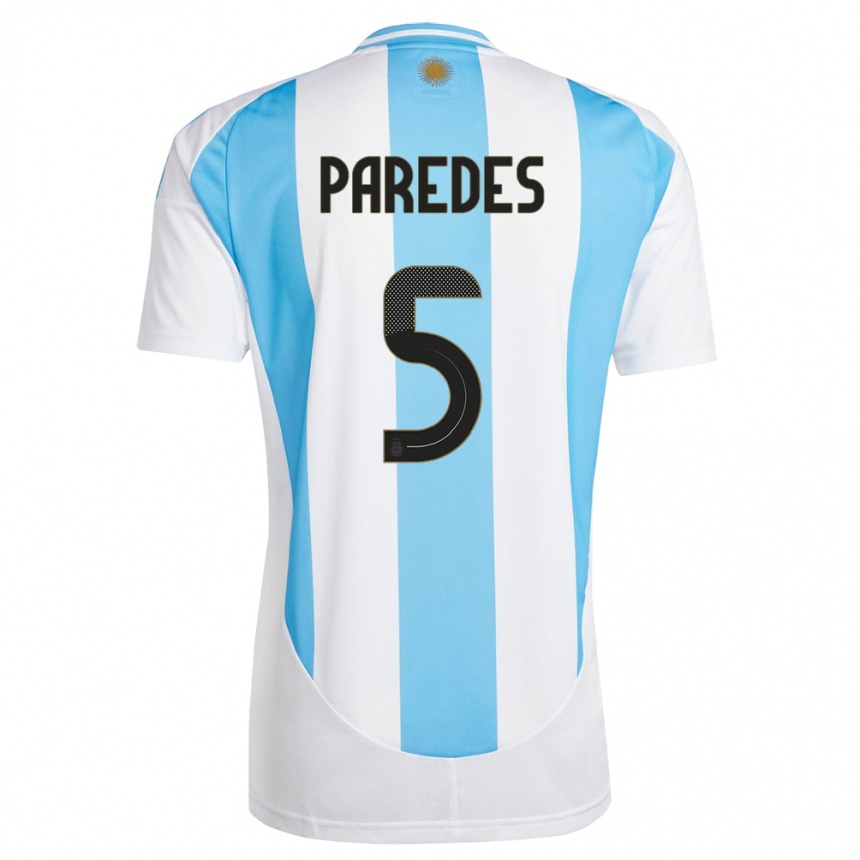 Kids Football Argentina Leandro Paredes #5 White Blue Home Jersey 24-26 T-Shirt Canada