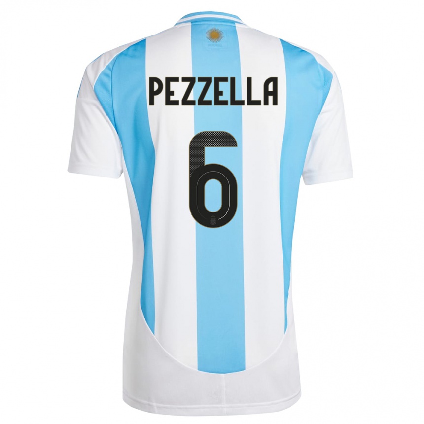 Kids Football Argentina German Pezzella #6 White Blue Home Jersey 24-26 T-Shirt Canada