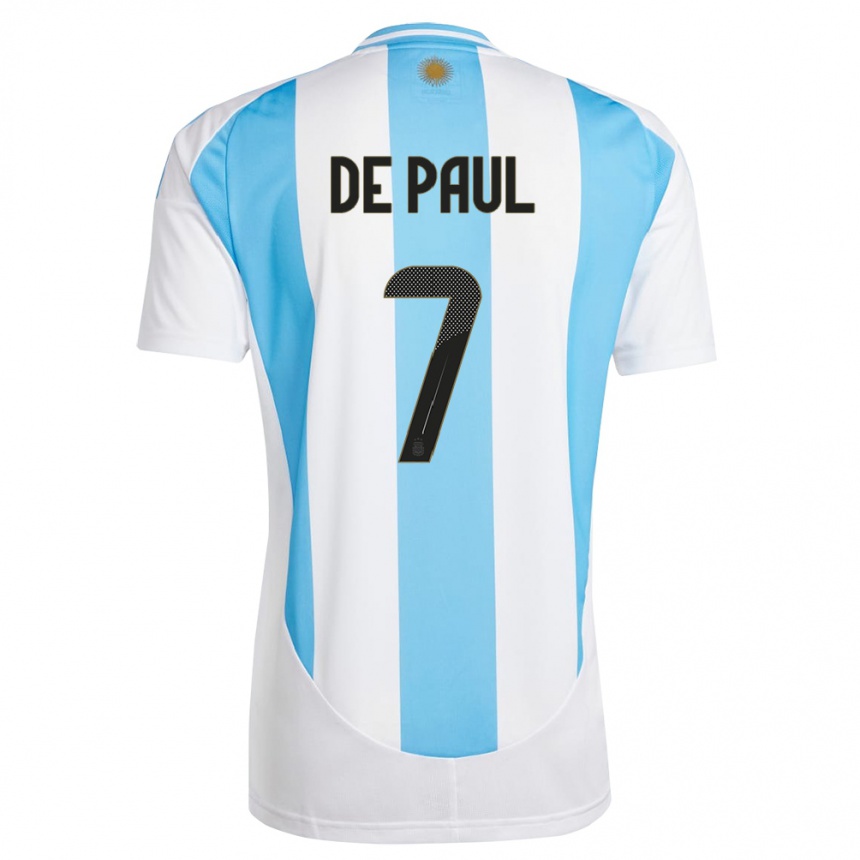 Kids Football Argentina Rodrigo De Paul #7 White Blue Home Jersey 24-26 T-Shirt Canada