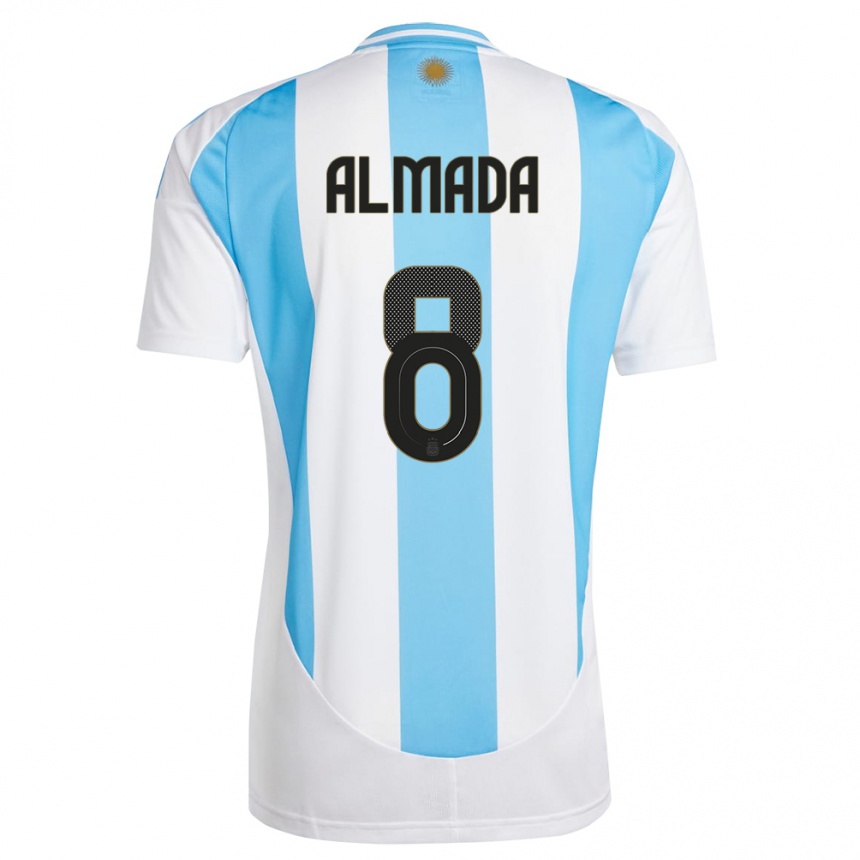 Kids Football Argentina Thiago Almada #8 White Blue Home Jersey 24-26 T-Shirt Canada