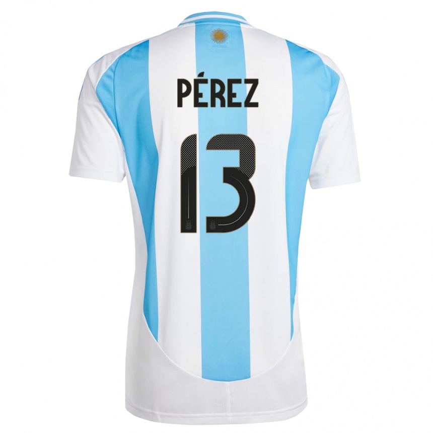 Kids Football Argentina Nehuen Perez #13 White Blue Home Jersey 24-26 T-Shirt Canada