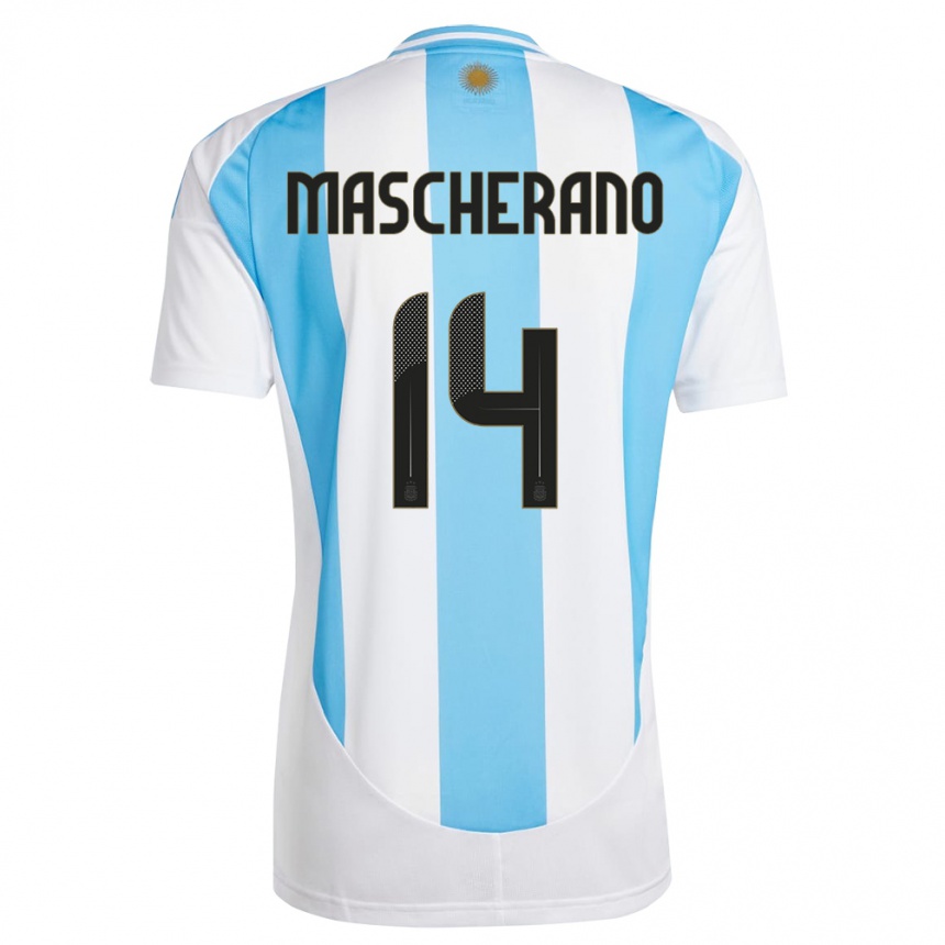 Kids Football Argentina Javier Mascherano #14 White Blue Home Jersey 24-26 T-Shirt Canada