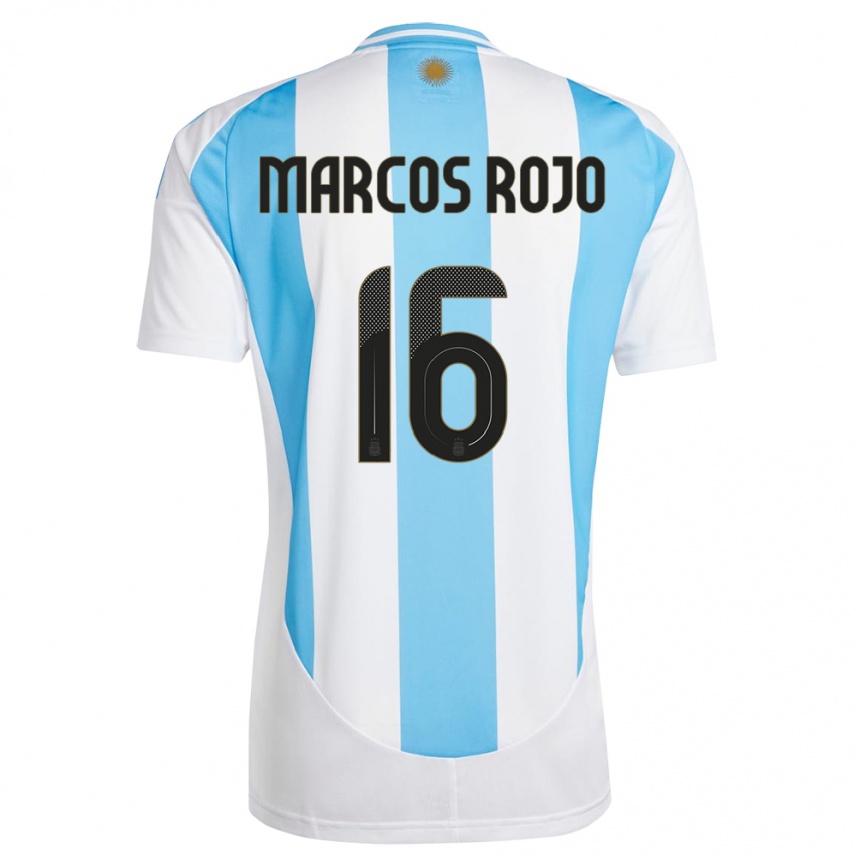 Kids Football Argentina Marcos Rojo #16 White Blue Home Jersey 24-26 T-Shirt Canada