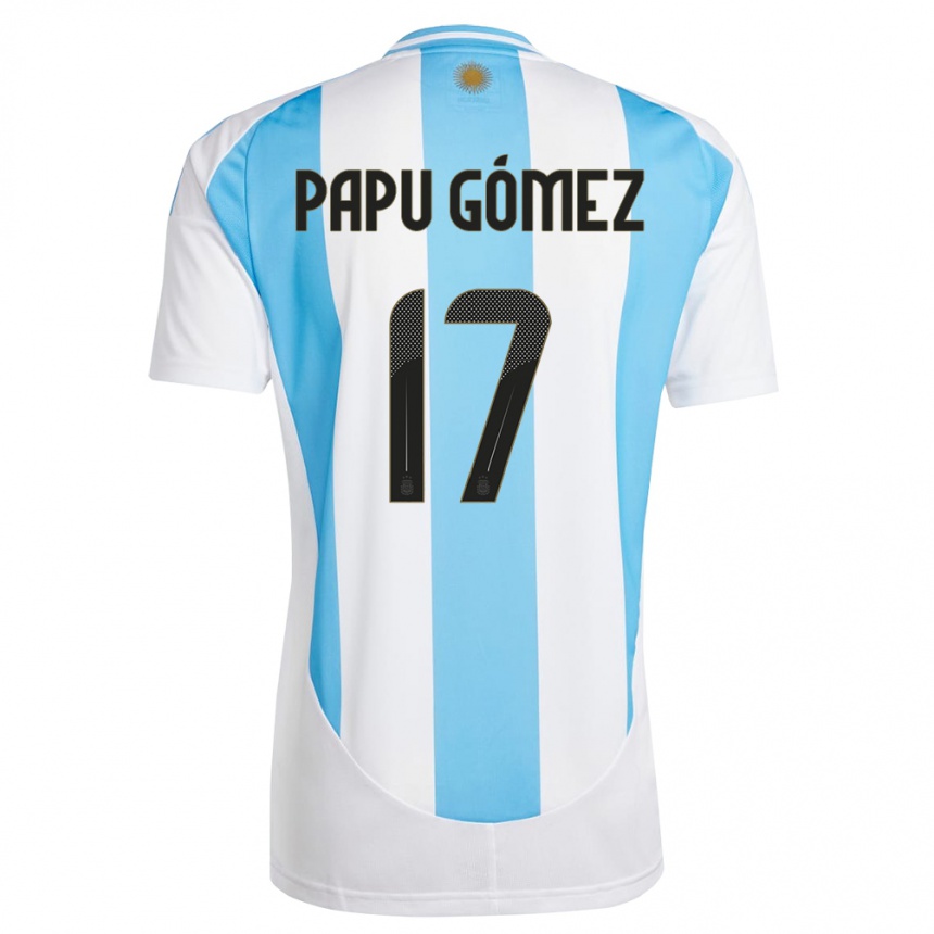 Kids Football Argentina Papu Gomez #17 White Blue Home Jersey 24-26 T-Shirt Canada