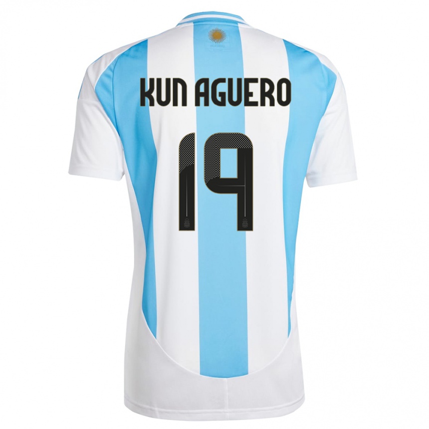 Kids Football Argentina Sergio Aguero #19 White Blue Home Jersey 24-26 T-Shirt Canada