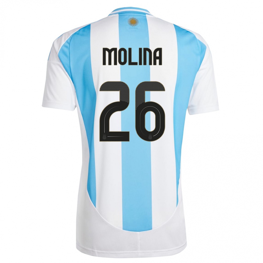 Kids Football Argentina Nahuel Molina #26 White Blue Home Jersey 24-26 T-Shirt Canada