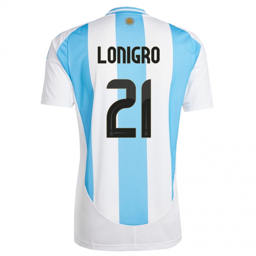 Kids Football Argentina Erica Lonigro #21 White Blue Home Jersey 24-26 T-Shirt Canada