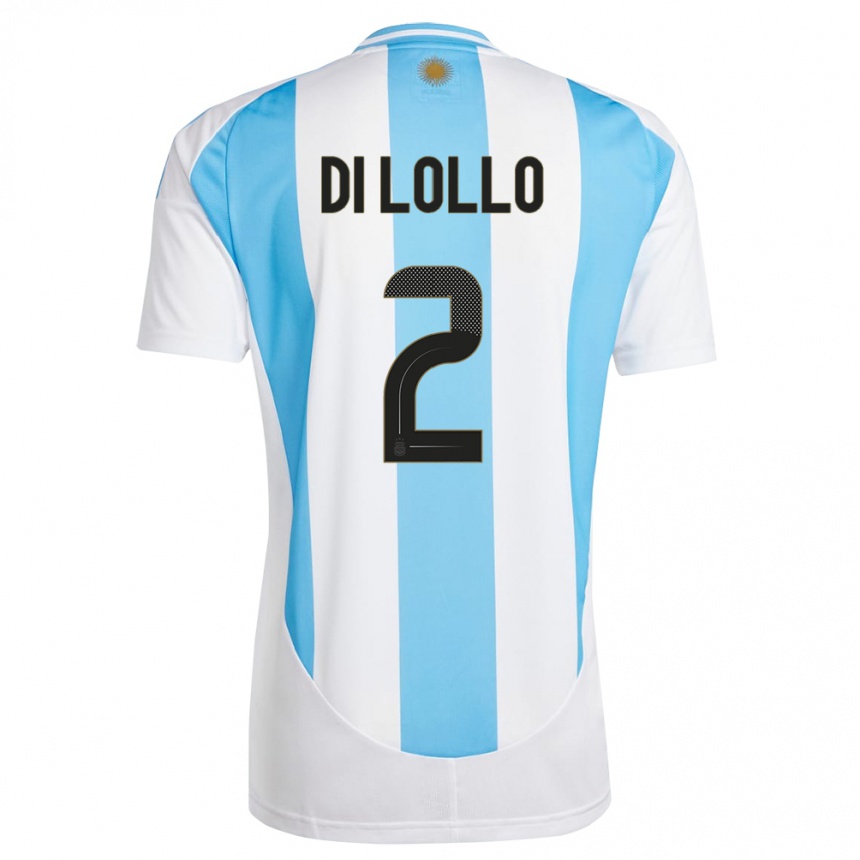 Kids Football Argentina Lautaro Di Lollo #2 White Blue Home Jersey 24-26 T-Shirt Canada