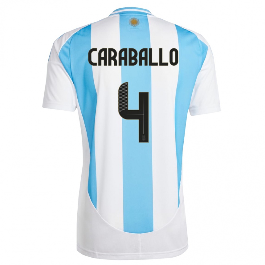 Kids Football Argentina Brian Caraballo #4 White Blue Home Jersey 24-26 T-Shirt Canada