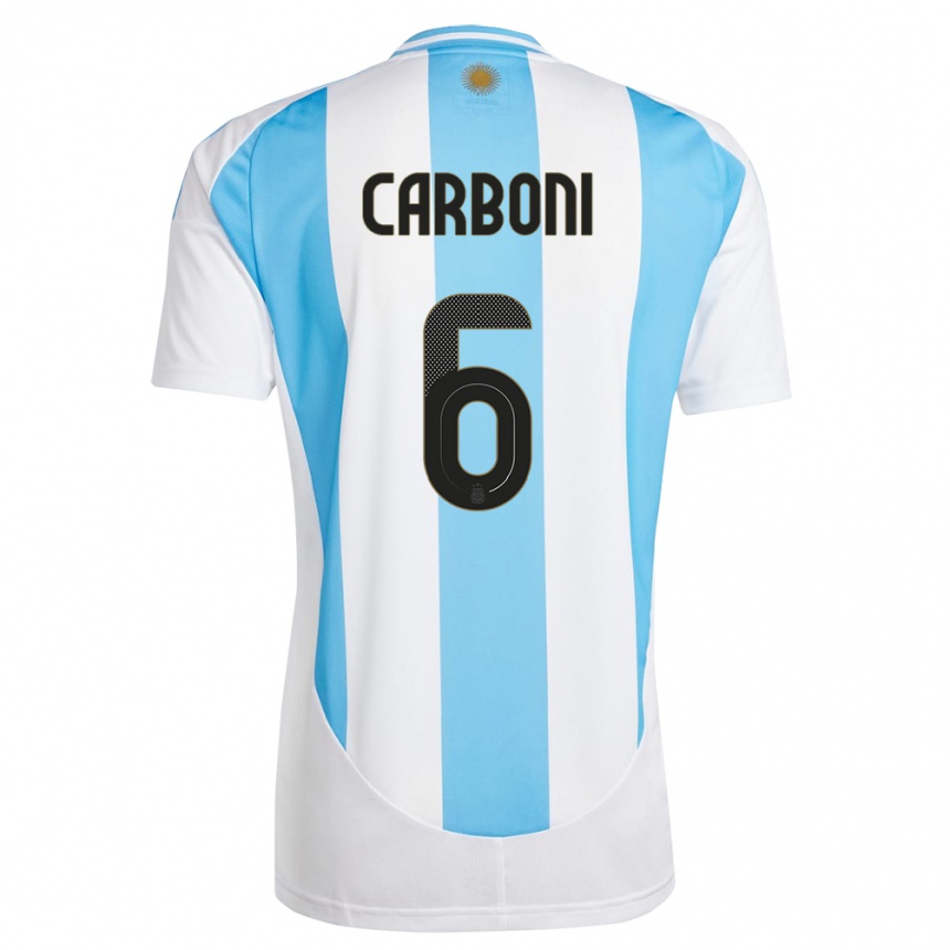 Kids Football Argentina Franco Carboni #6 White Blue Home Jersey 24-26 T-Shirt Canada