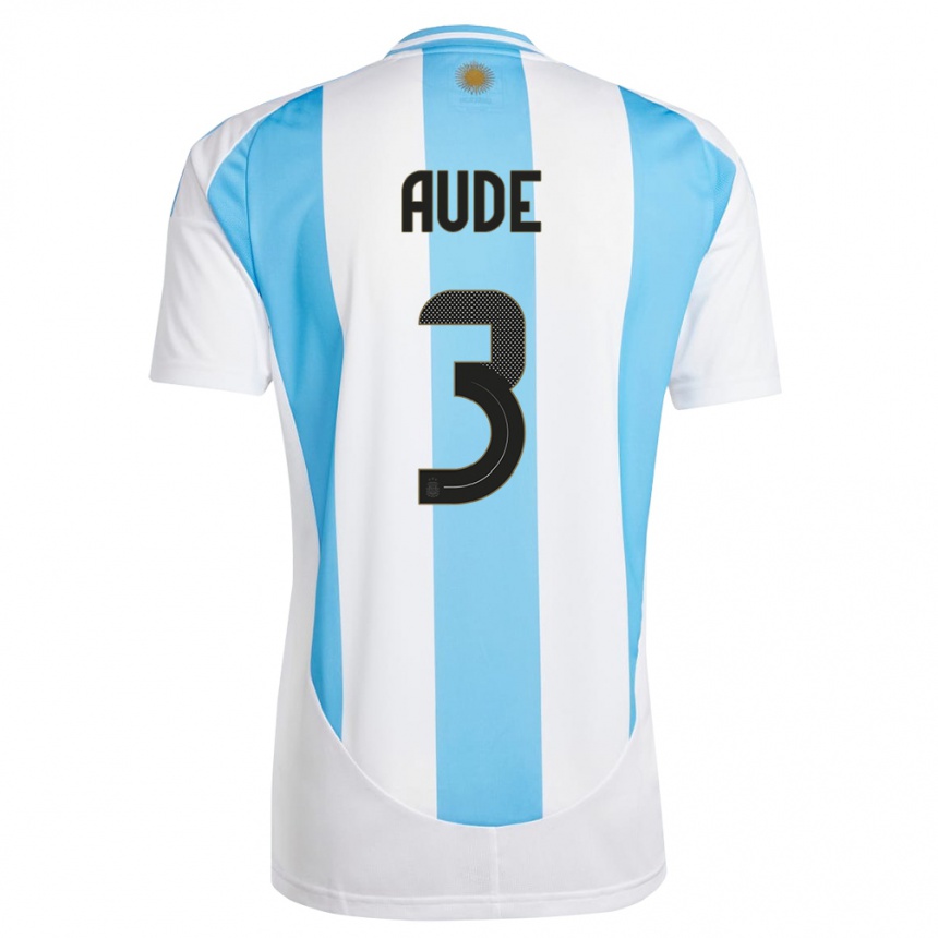 Kids Football Argentina Julian Aude #3 White Blue Home Jersey 24-26 T-Shirt Canada