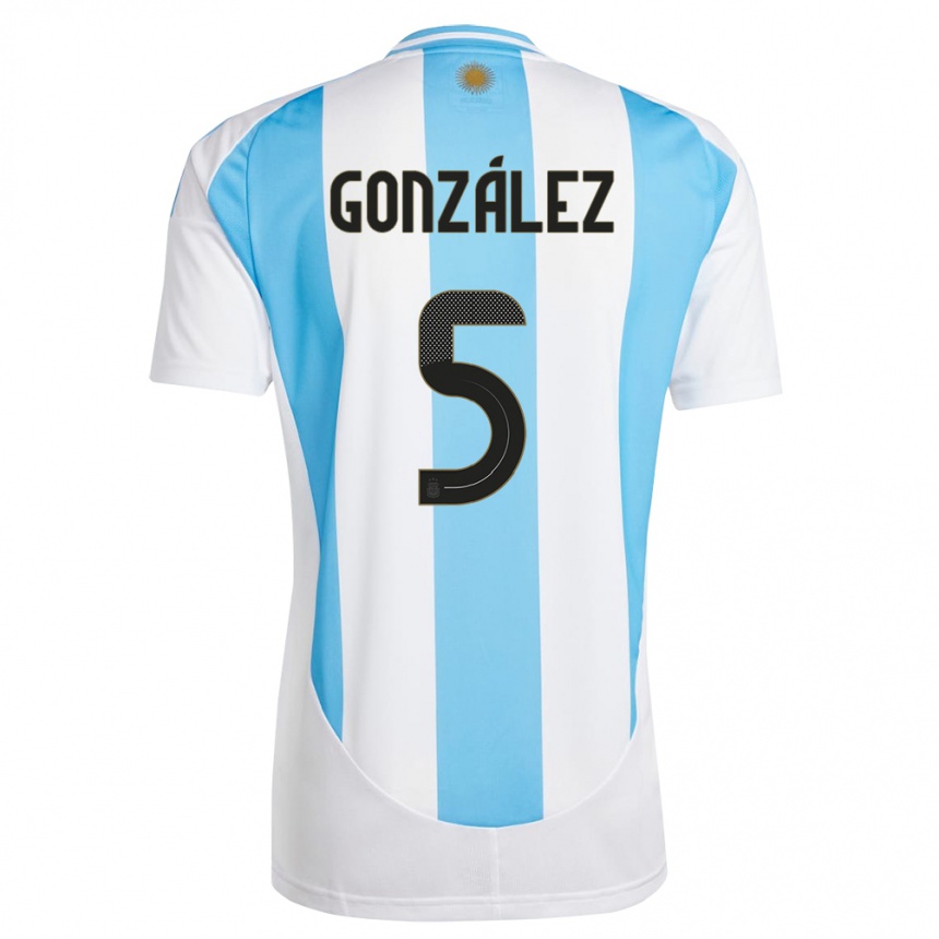 Kids Football Argentina Maximiliano Gonzalez #5 White Blue Home Jersey 24-26 T-Shirt Canada