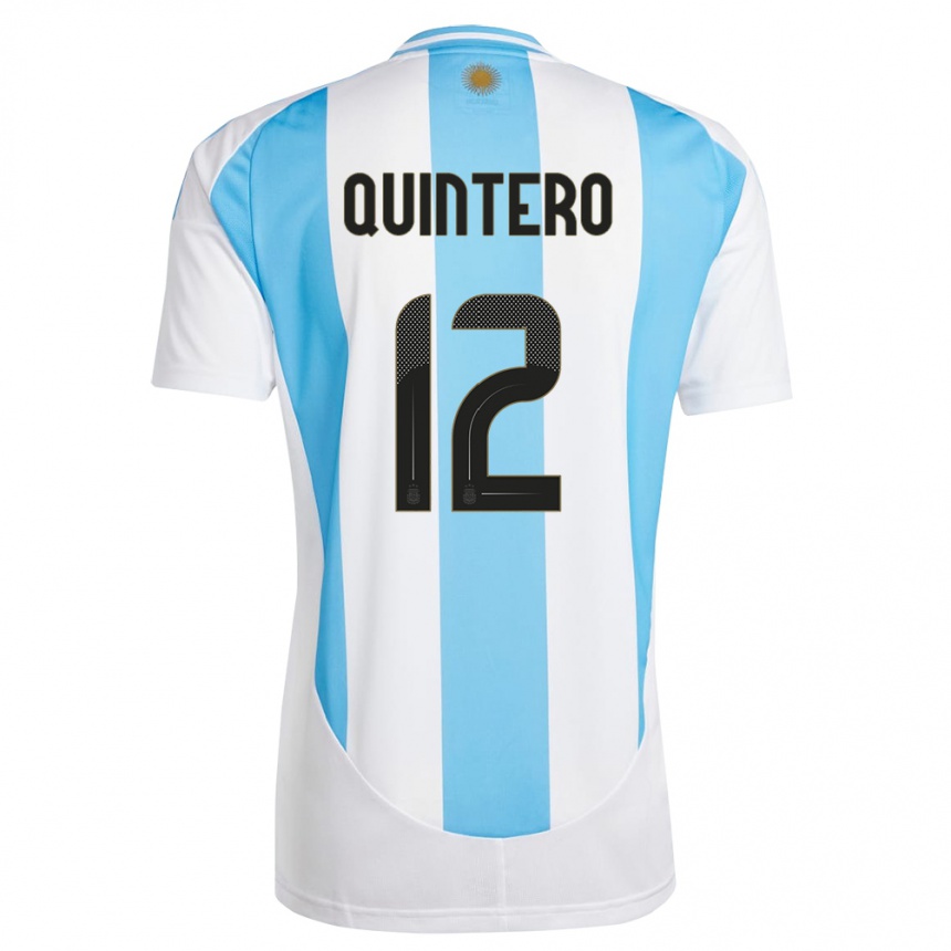 Kids Football Argentina Valentino Quintero #12 White Blue Home Jersey 24-26 T-Shirt Canada