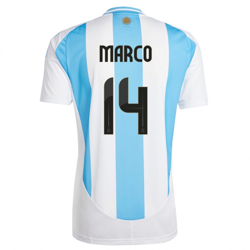 Kids Football Argentina Francisco Marco #14 White Blue Home Jersey 24-26 T-Shirt Canada