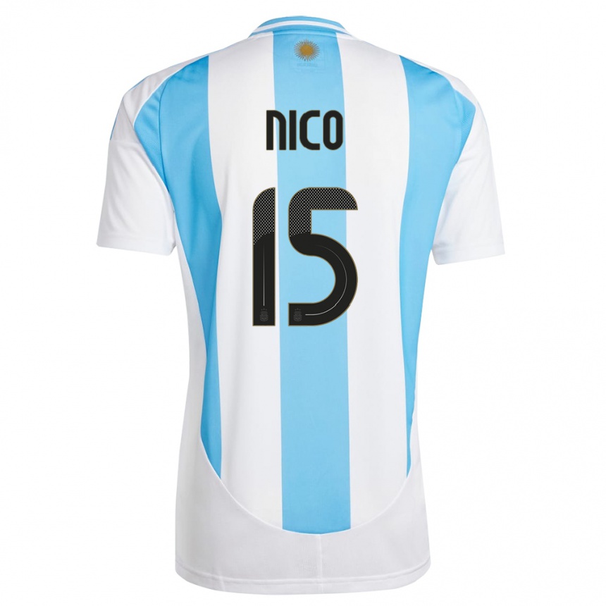 Kids Football Argentina Nico #15 White Blue Home Jersey 24-26 T-Shirt Canada