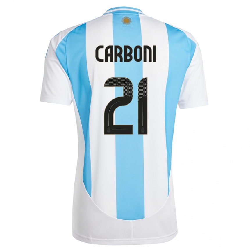 Kids Football Argentina Valentin Carboni #21 White Blue Home Jersey 24-26 T-Shirt Canada