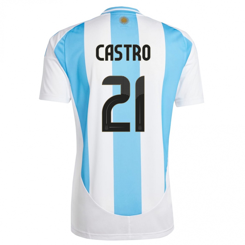 Kids Football Argentina Santiago Castro #21 White Blue Home Jersey 24-26 T-Shirt Canada