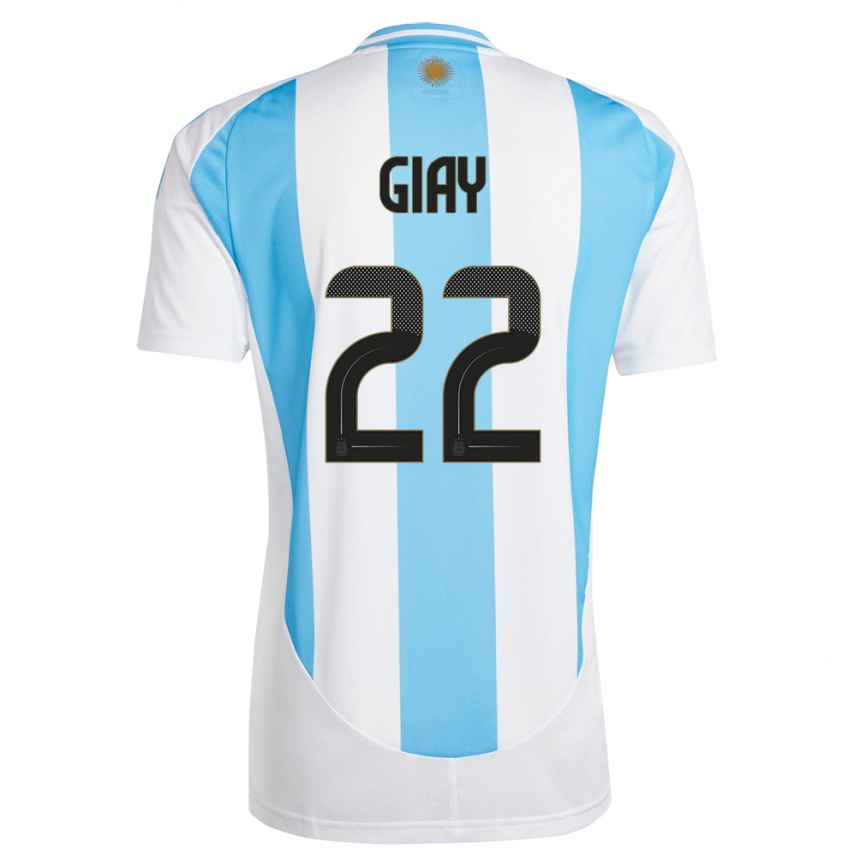 Kids Football Argentina Agustin Giay #22 White Blue Home Jersey 24-26 T-Shirt Canada