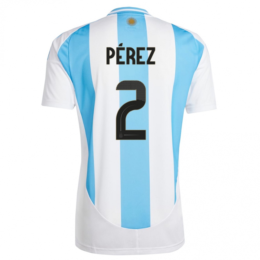 Kids Football Argentina Nehuen Perez #2 White Blue Home Jersey 24-26 T-Shirt Canada