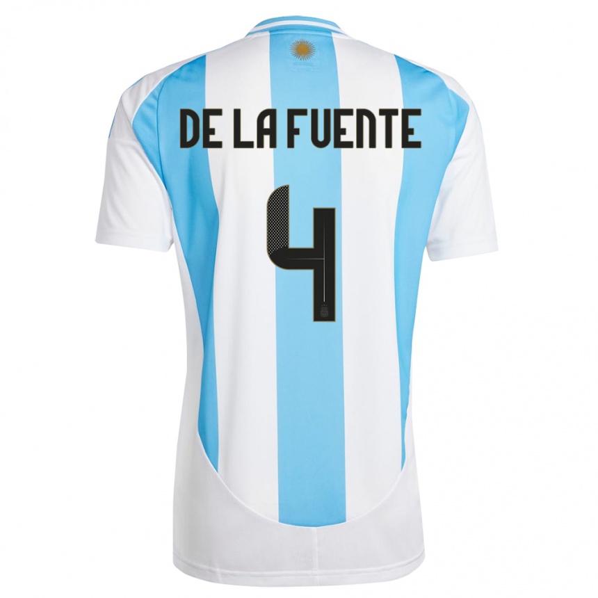 Kids Football Argentina Hernan De La Fuente #4 White Blue Home Jersey 24-26 T-Shirt Canada