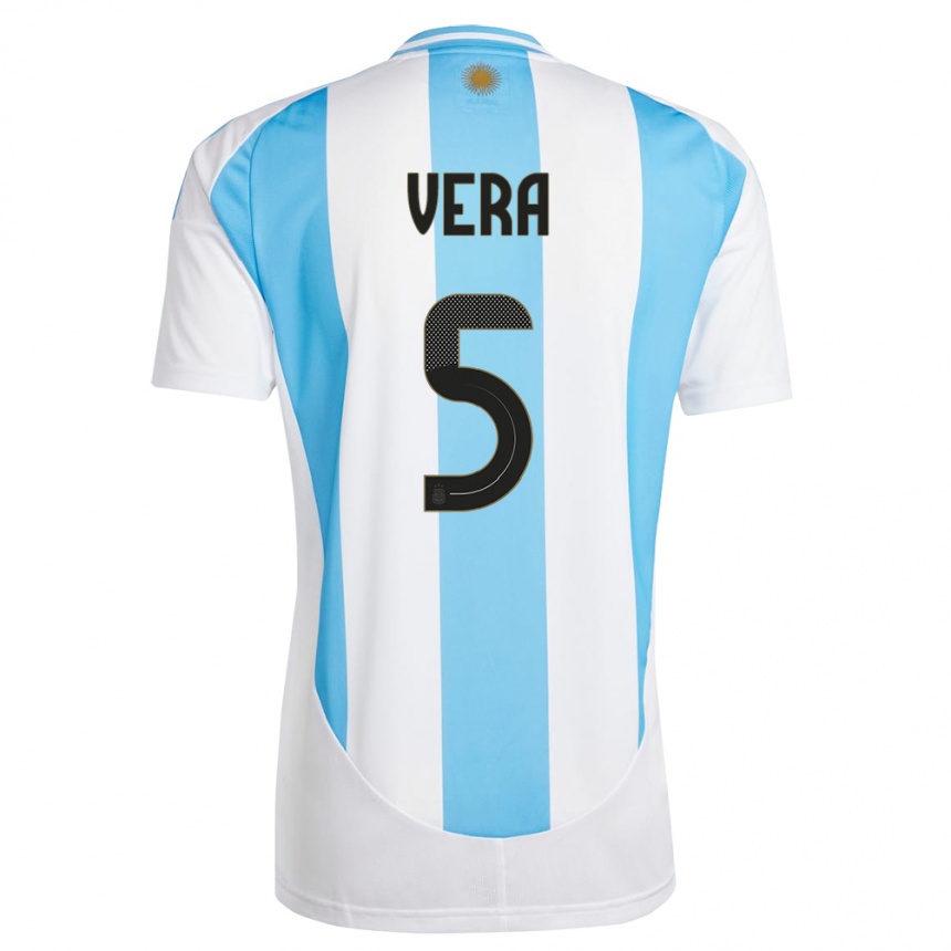 Kids Football Argentina Fausto Vera #5 White Blue Home Jersey 24-26 T-Shirt Canada