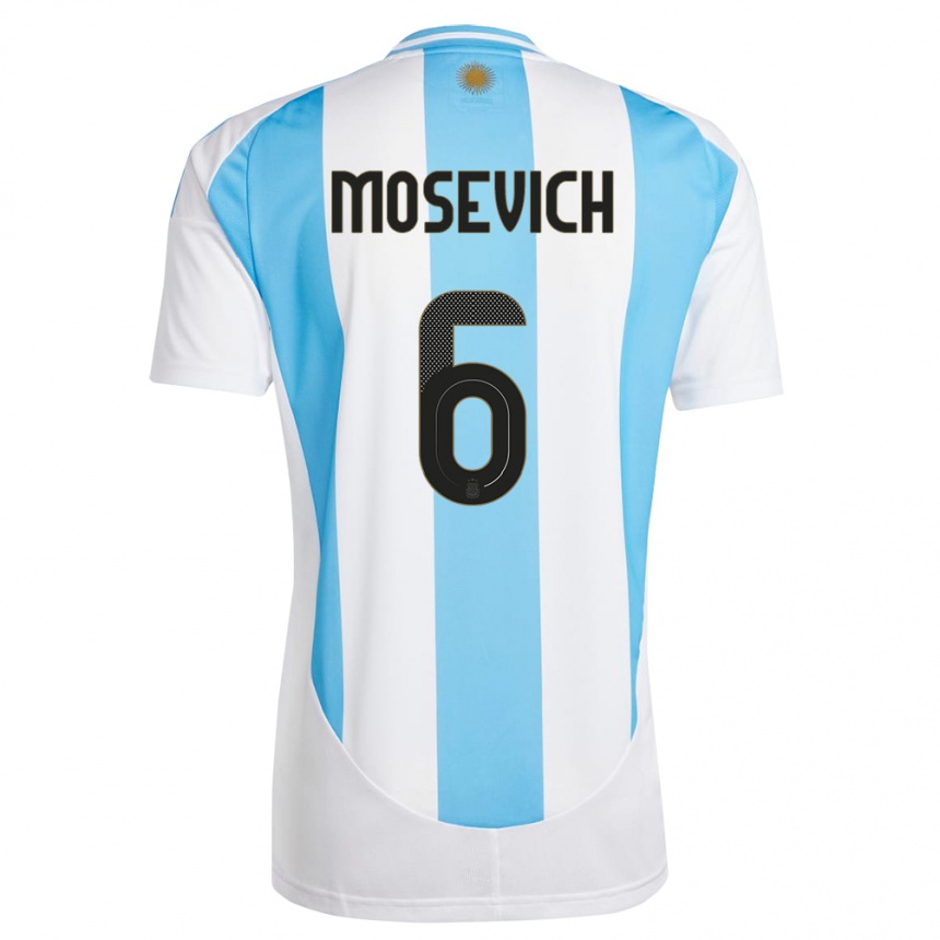 Kids Football Argentina Leonel Mosevich #6 White Blue Home Jersey 24-26 T-Shirt Canada