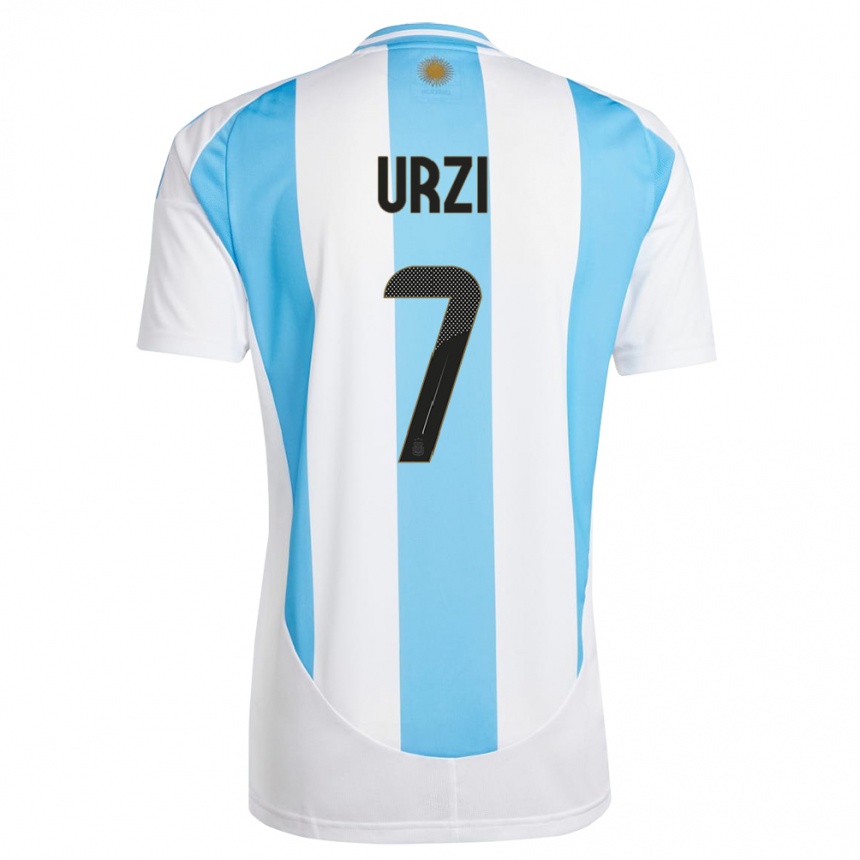 Kids Football Argentina Agustin Urzi #7 White Blue Home Jersey 24-26 T-Shirt Canada