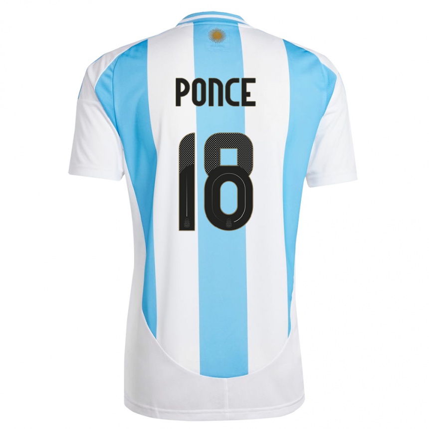 Kids Football Argentina Ezequiel Ponce #18 White Blue Home Jersey 24-26 T-Shirt Canada