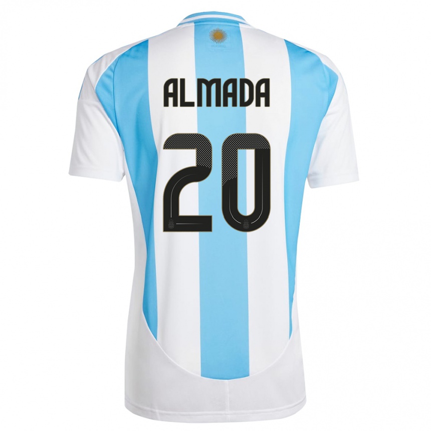 Kids Football Argentina Thiago Almada #20 White Blue Home Jersey 24-26 T-Shirt Canada